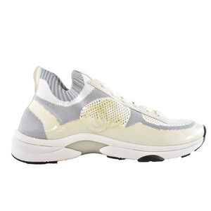 Chanel 22C Mens White Grey Knit Sock Clear CC Logo Low Top Trainer Sneaker 44 11